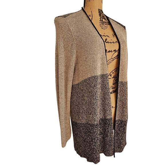 Eileen Fisher Wool Linen Open Cardigan Sweater Colorblock Gray Size XL, NEW - Picture 2 of 9